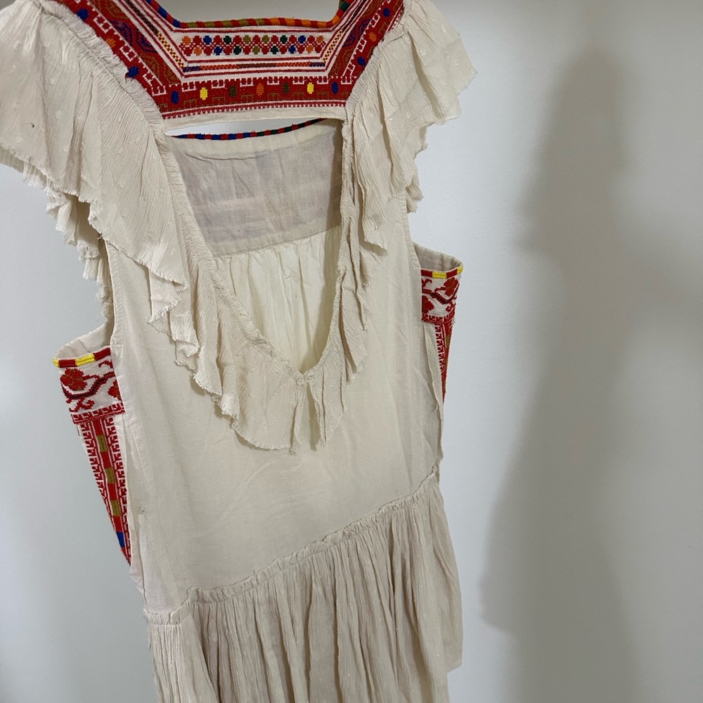 Free People Embroidered Ivory Dress with Red Accents and Open Back - Picture 3 of 5